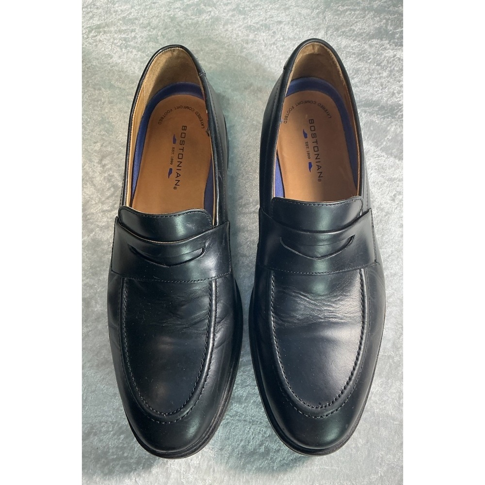 Bostonian Men's 10.5M Black Leather Penny Loafers Layered Comfort Footbed Shoes